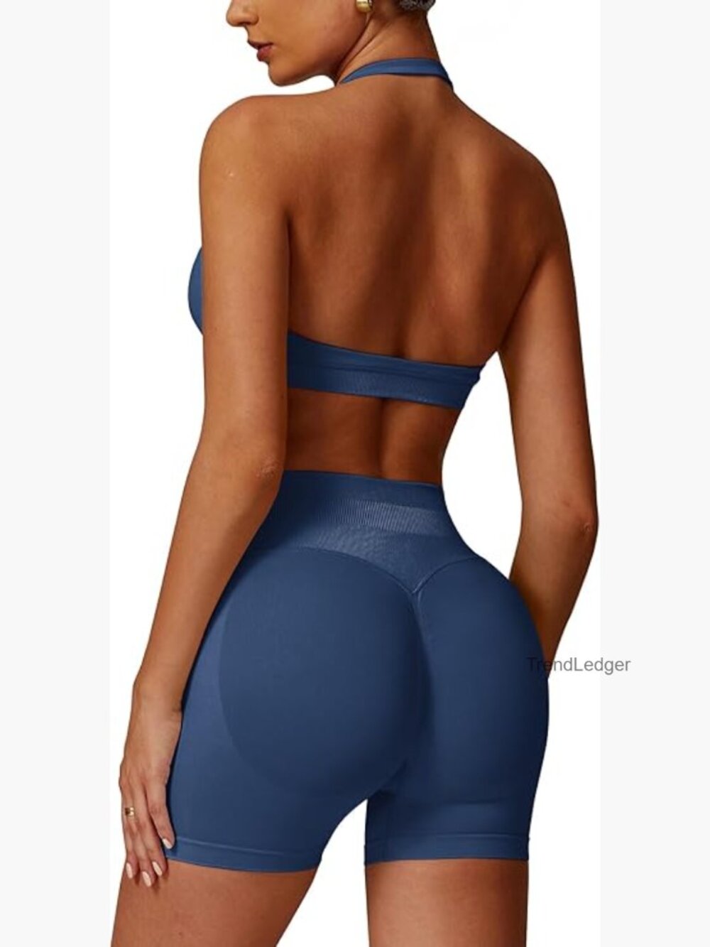 Seamless Halter Sports Bra Scrunch Butt Shorts Workout Set 2 Piece - Picture 1 of 7